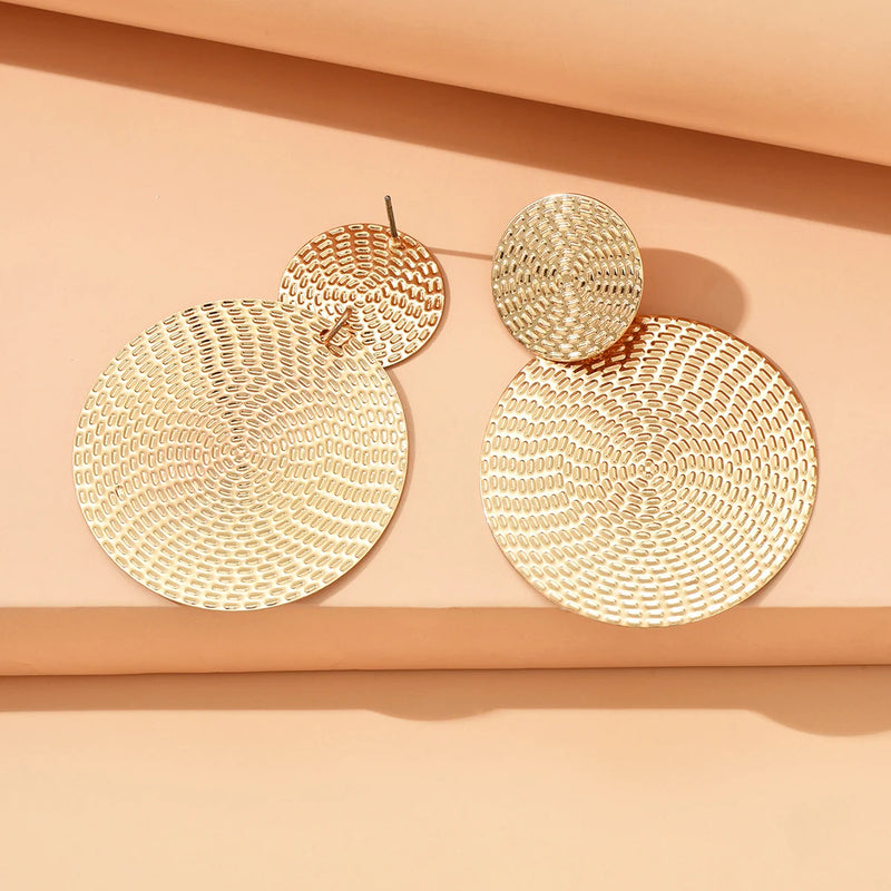 aretes de mujer Bohemia Trendy Geometric Metal Round Earrings For Women Fashion Wedding Jewelry