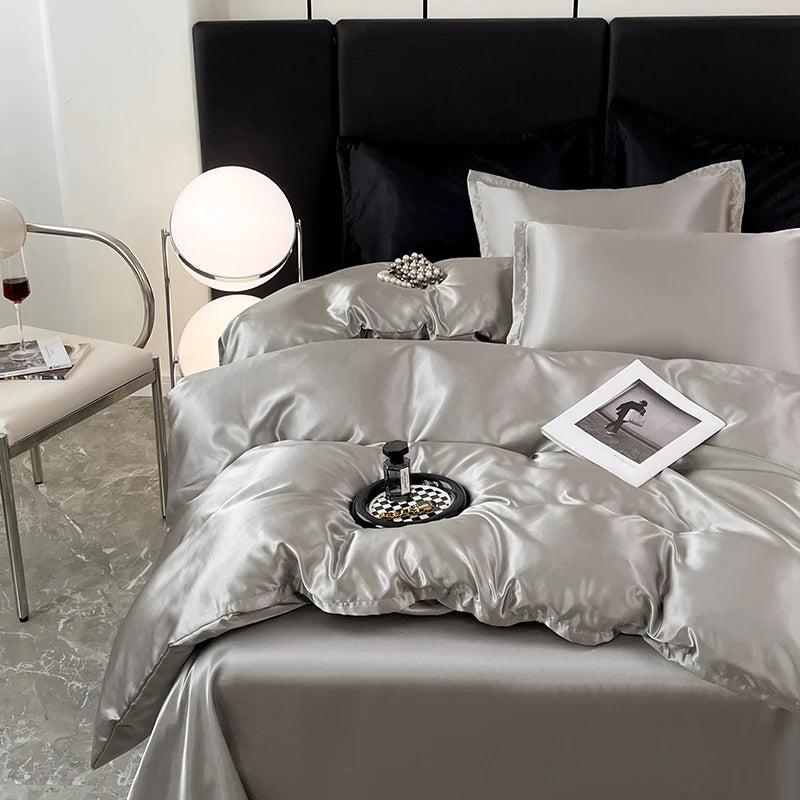 Luxury Bedding Kit Rayon Satin Duvet Cover Set Twin Queen King Size Bed Set 3pcs (1duvet Cover+2pillowcase)