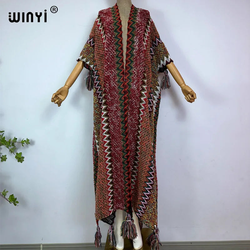 WINYI woman Winter Knitted cardigan coat Loose Christmas Fashion hipster party dress Thick Warm free size Female cloke overcoat