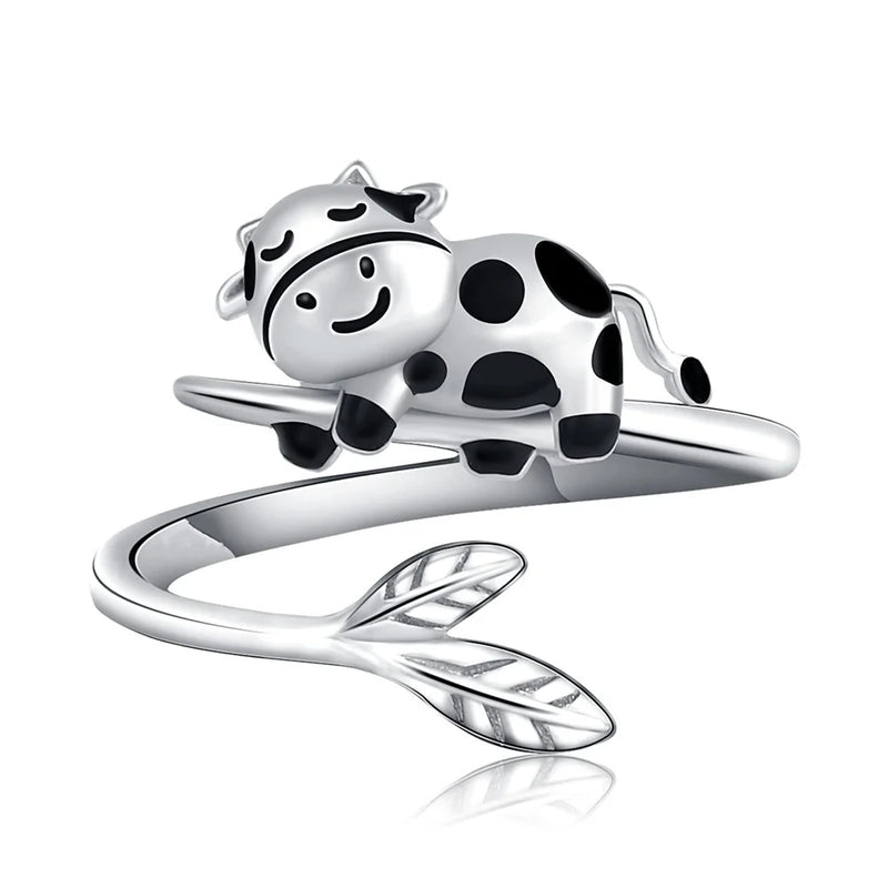 Harong Design New Cow Ring Exquisite Cute Animal Silver Plated Open Ring for Adult Children Party Jewelry Gift Christmas Present