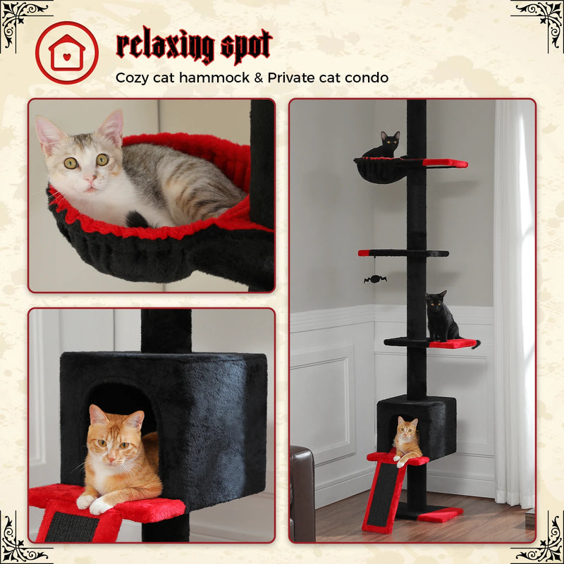 Gothic Cat Tree Floor to Ceiling, Tall Cat Tower, Adjustable Height (83''-108'') 5 Tiers Cat Climbing Tree for Indoor Cats