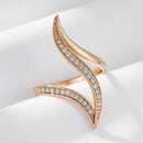 Kinel New Fine Hyperbole Curve Women Rings White Round Micro Wax Inlay Natural Zircon 585 Rose Gold Fashion Jewelry Unique Ring