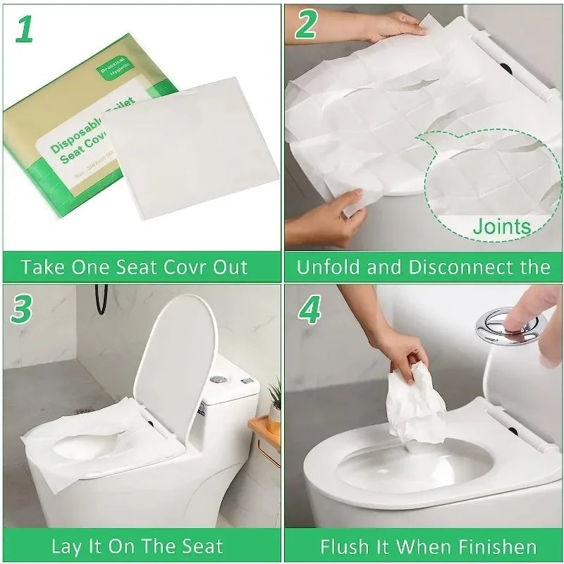 10/100PCS Portable Toilet Mats Bathroom Soluble Water Toilet Seat Covers Travel Camping Hotel Disposable Toilet Seat Paper Pads