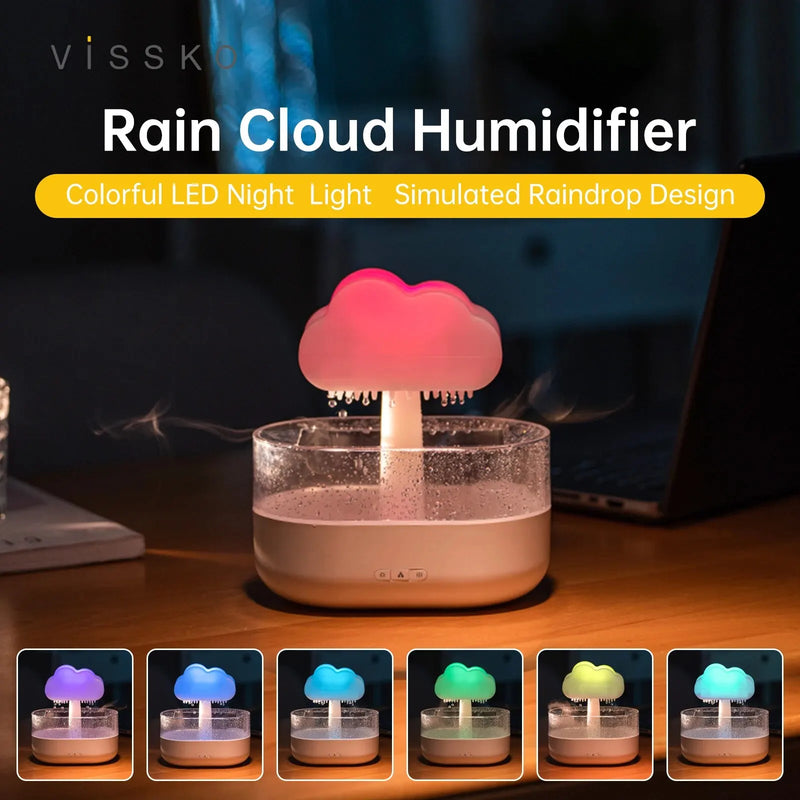 Rain Cloud Humidifier 200ML Essential Oils Aroma Diffuser With Water Drops And Colorful Night Light Mushroom Humidifier