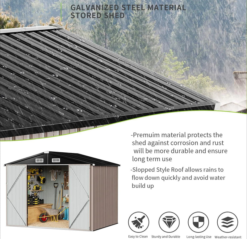 Storage Shed 6x4 FT Metal Shed Galvanised Steel Garden Shed with Lockable Doors Outdoor Waterproof Shed for Bike Storage, Tool