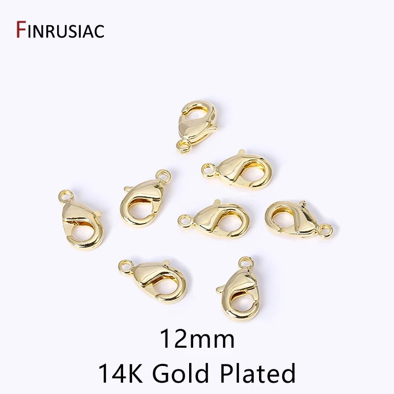 14k/18k Gold Plated Brass 10mm 12mm Lobster Clasps For Jewelry Making, Handmade DIY Jewelry Necklace Accessories Wholesale