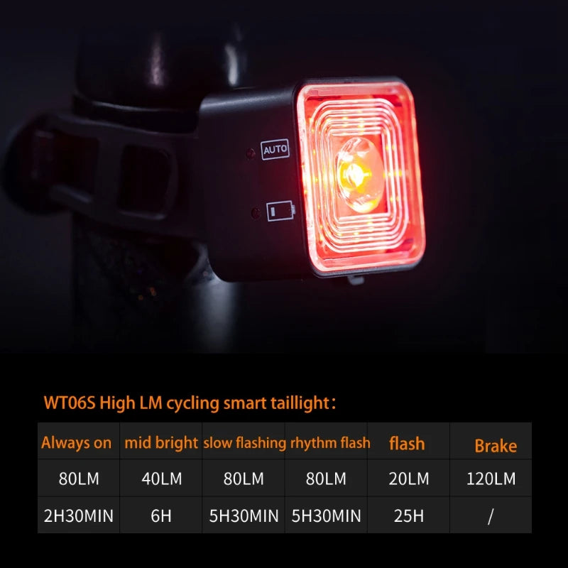 Bicycle Smart Brake Sensing Light Front Rear Sets IP66 Waterproof MTB Road Bike Taillight USB Night Cycling Safety Lamp 120LM