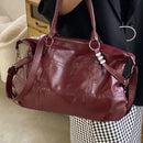 Wine Red Handbag for Women Large Capacity Pu Leather Ladies Armpit Shoulder Bags Sewing Thread Pattern Female Hobo Crossbody Bag