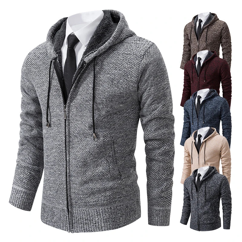 Mens Autumn Winter Sweater Hoodies Fleece Cardigan Zip Jacket Knitting Cardigans Fashion Casual Slim Fit Korean Mens Top Clothes