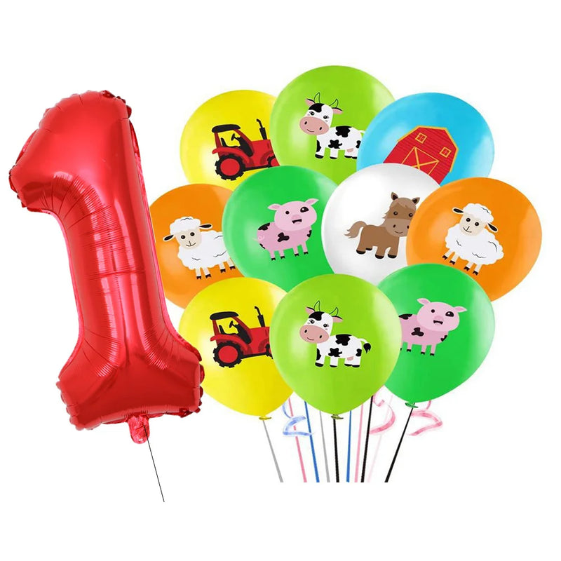 Farm Animal Balloon Tower with Digital Baloon Carton Cow/Pig/Sheep Balloons Kids Farm Animals Happy Birthday Party Decoration