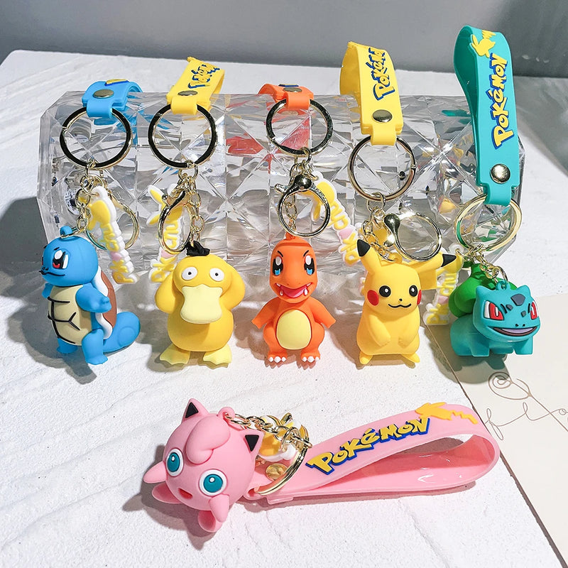 Pokemon Keychain Pikachu Anime Action FiqureToy Kawaii Cartoon Fashion Charmander PsyduckDoll Keyring Car Bag Pendant Kid Gift