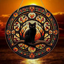 Black Cat In Moonlight Stained Window Hanging Sun Catcher Sunshade Cat Lover Sign Gift For Family Home Outdoor Indoor Yard Decor