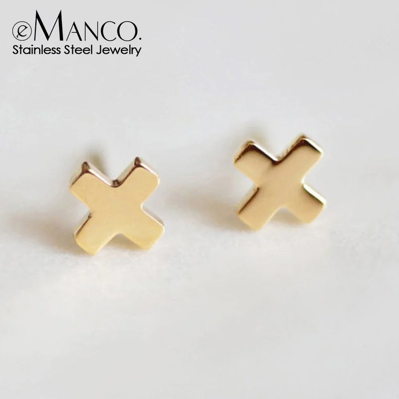eManco Minimalist Cross Office Stud Earrings for Women Sterling Stainless Steel Small Earrings Minnie Ears Jewelry