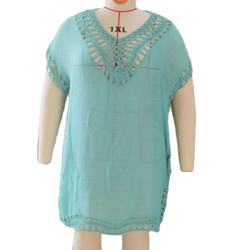 CROCHET BIKINI Plus Size Beach Tunic Women Swimwear Summer Sun Protection Clothes Cover Up Swim Beach Dress