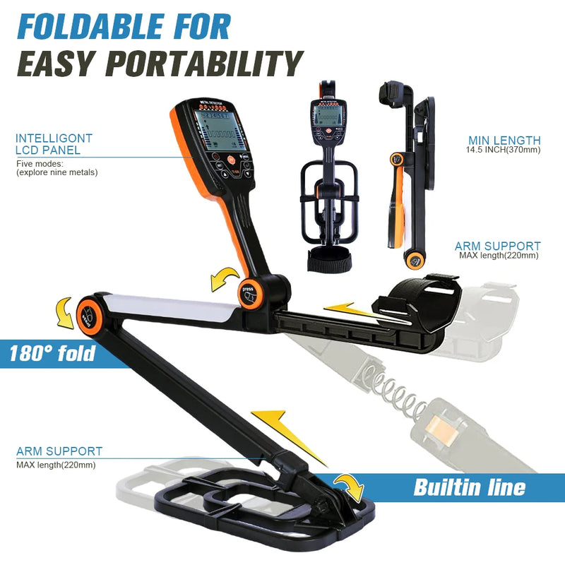 TX-630 Foldable Metal Detector Professional Gold Detector with Precise Positioning High Sensitivity Waterproof Search Coil Finde