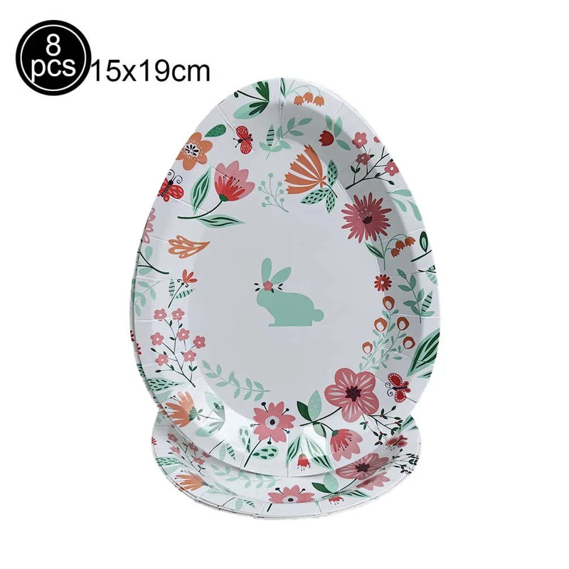 Easter Theme Disposable Tableware Cute Cartoon Rabbit Pattern Paper Plates Cups Napkins Kids Easter Party Decoration Supplies