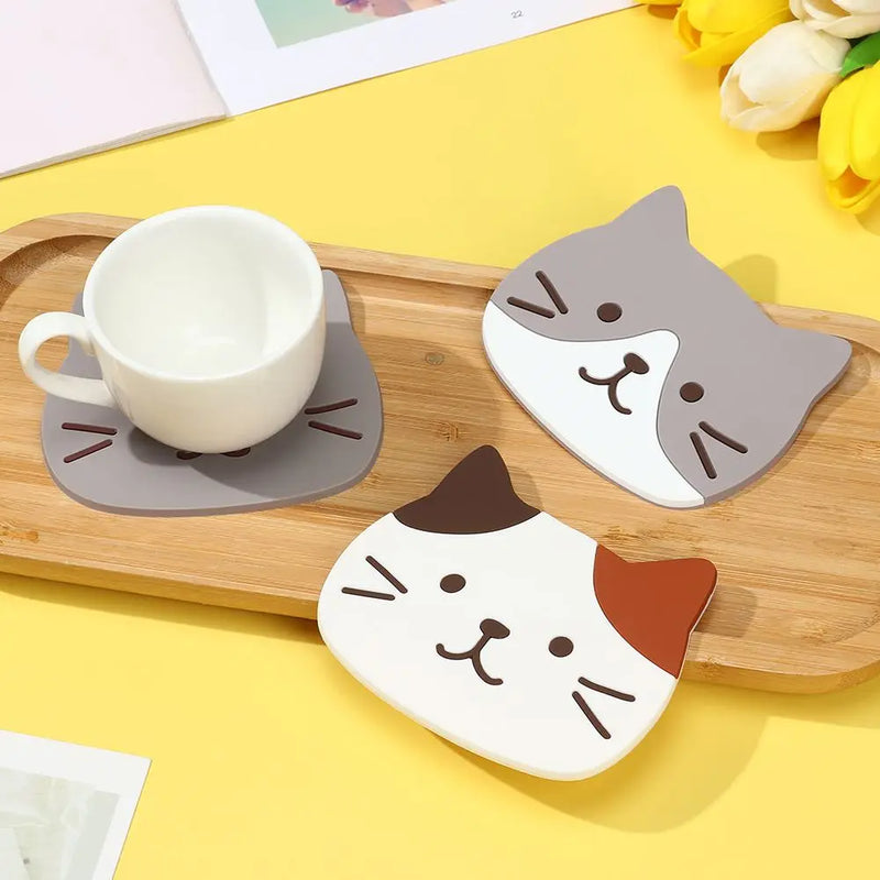 Cartoon Cat Shaped Tea Mat Cup Holder Mat Coffee Drinks Drink Silicon Coaster Hot Drink Stand Insulated Pad Kitchen Accessories