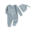 Adorable Easter Bunny Print Romper with Matching Hat for Baby s First Easter Celebration - Long Sleeve Round Neck Jumpsuit
