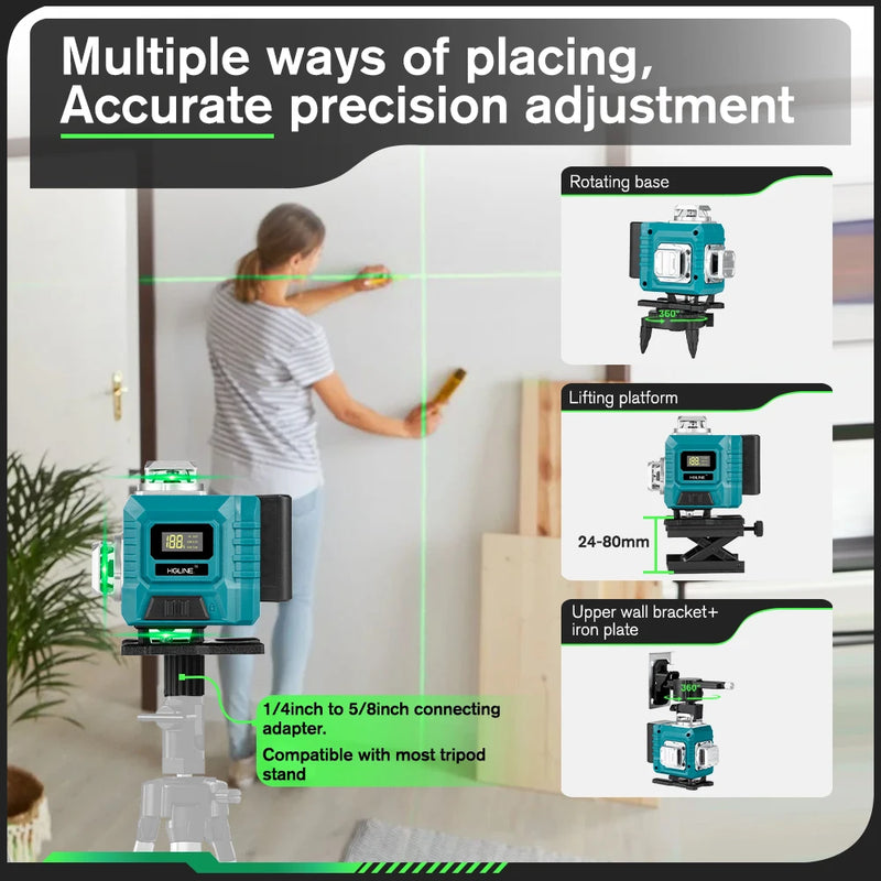 HGLINE 4D 16 Lines Green Line Laser Level APP Remote Control Horizontal Vertical Measuring Laser Instrument Inclined Laser Level