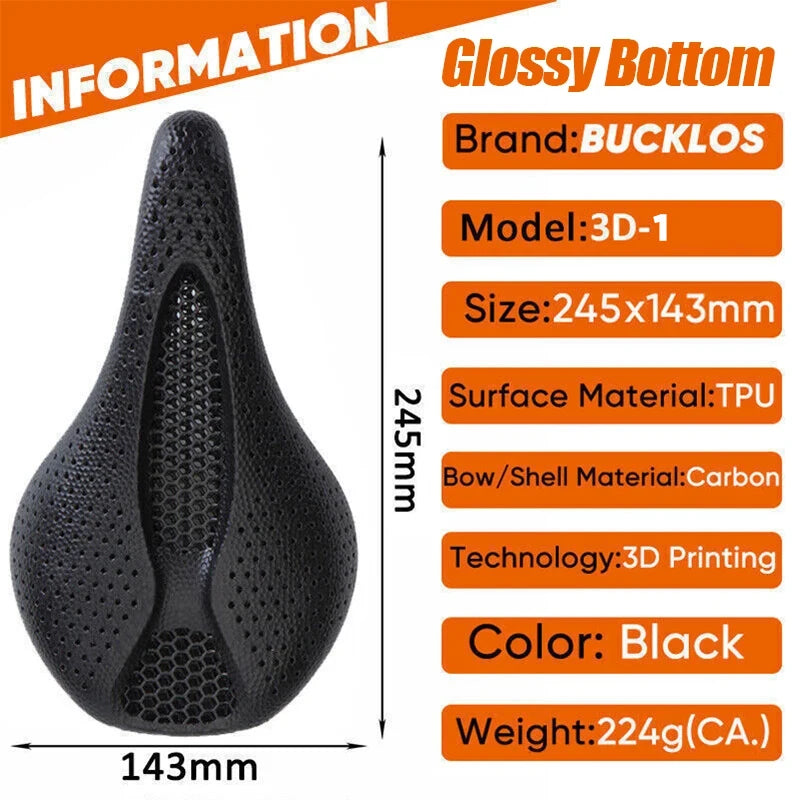 BUCKLOS 3D Printing Bicycle Saddle Carbon Fiber Hollow Design Ultralight Bike Seat Cushion Soft Comfortable 3D-Printed Saddle