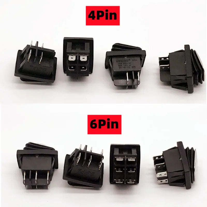 KCD4 Stainless steel waterproof rocker switch ON-OFF4/6Pin electrical equipment switch with LED power supply 16A 250V/20A 125VAC