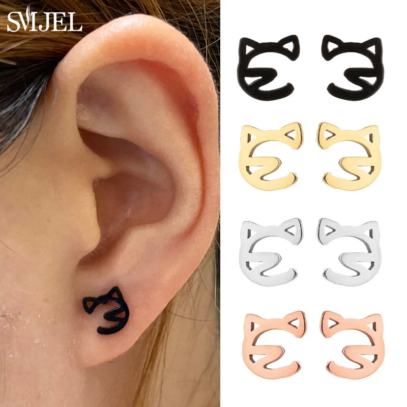 Lovely Moon Cat Earrings for Women Kids Multiple Mini Stainless Steel Stud Earring Animal Kitten Jewelry Girls boucle d'oreille