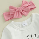 Toddler Girls Spring Floral Ruffle Sleeve Romper and Pants Set with Matching Headband - Easter Bunny Print Outfit for Baby Girls