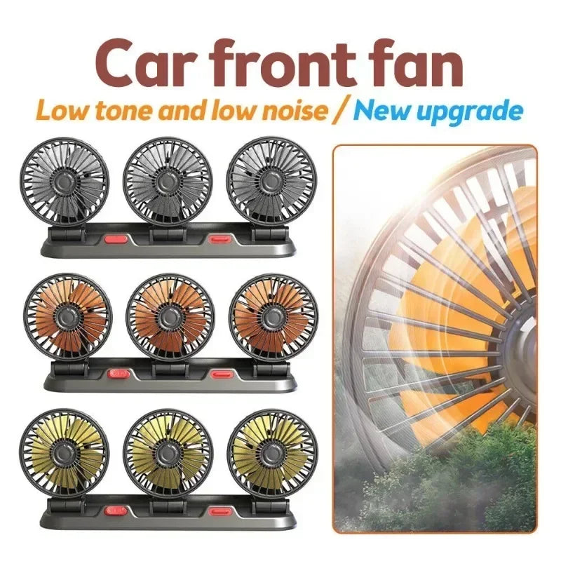 Car Fan 360° Adjustable 3 Head Air Fan Automotive Electric Fan Multi-function USB/12V/24V Fan 2 Speeds Car Silent Fan for Home