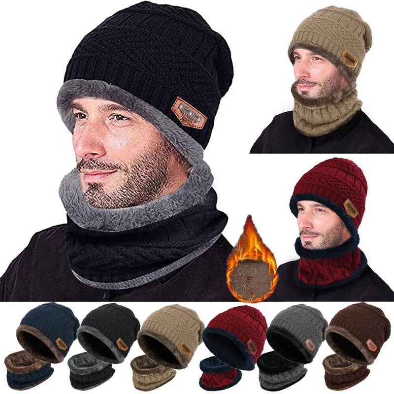 Winter Beanie Hat For Men Knitted Hat Winter Cap Beanie Women Thick Wool Neck Scarf Cap Balaclava Mask Bonnet Hats