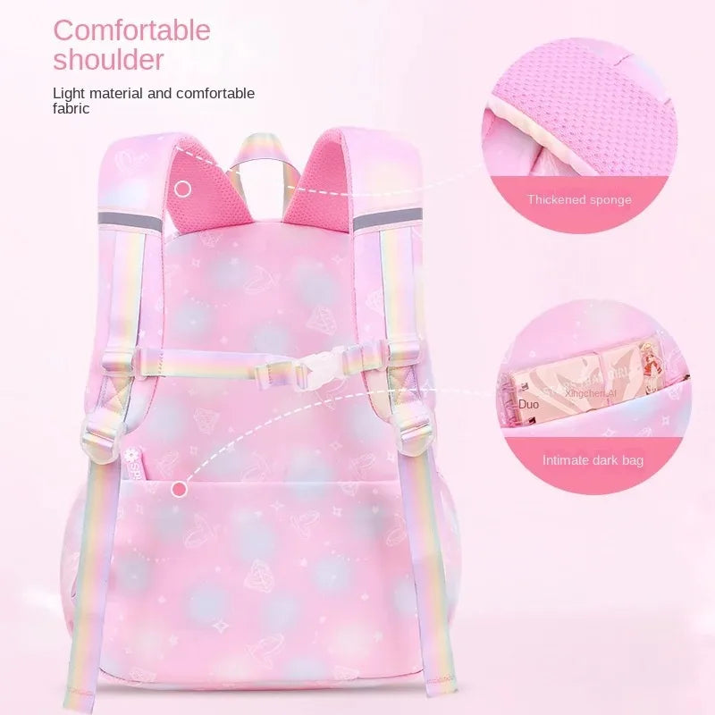Waterproof Rainbow Schoolbag Student Girls Children's Princess Refrigerator Door Backpack Spine Protector Shoulder Bags Cute