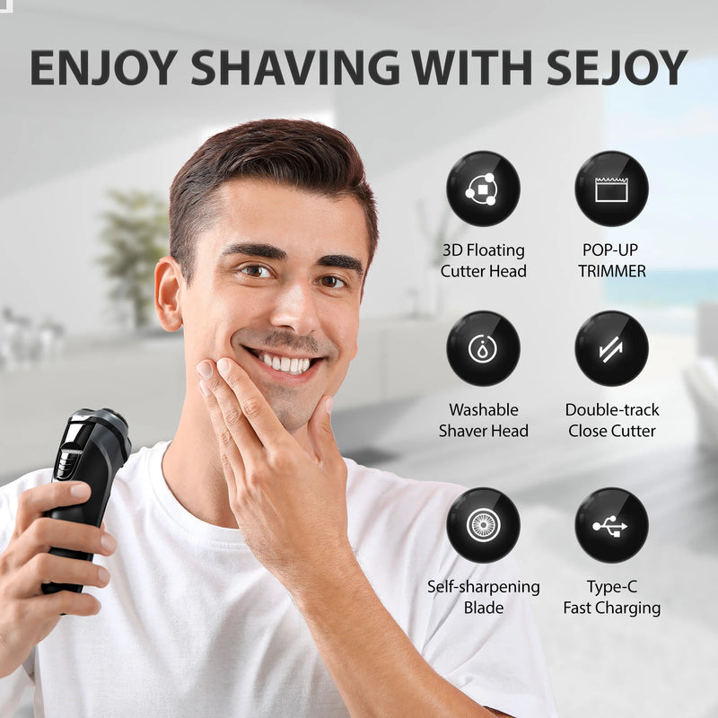 Sejoy 5W Electric Rotary Shavers Razor Rechargeable Hair Trimmer with 3D Floating Blade 2 in 1 Shaving Beard Cutting Machine