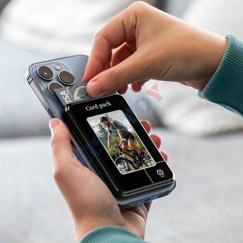 Magnetic Card Holder Wallet Case for iPhone, NFC Function, DIY Phone Cases, Christmas Gifts, E ink, 4 Color Screeen