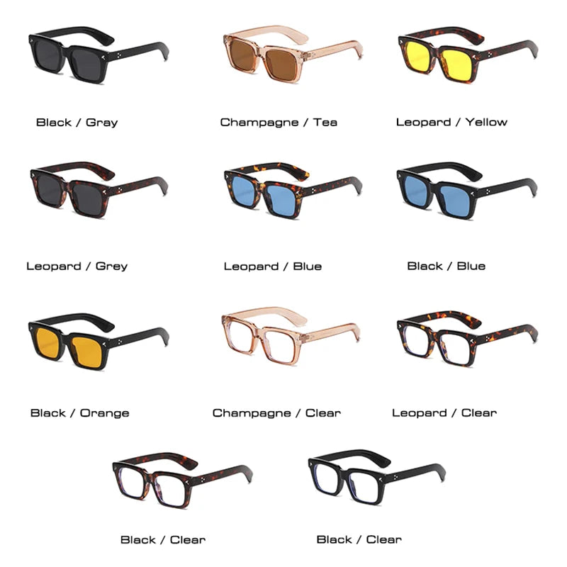 SO&EI Vintage Square Men Sunglasses Fashion Yellow Blue Shades UV400 Women Trending Rivets Punk Sun Glasses