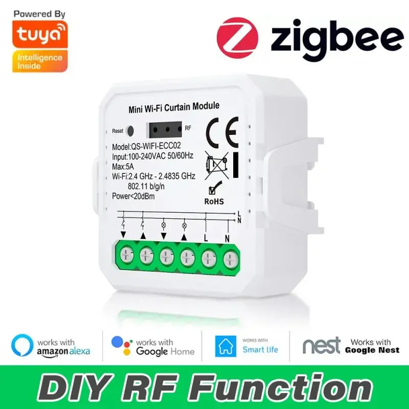 Tuya ZigBee/WiFi Smart Curtain Switch Module For Roller Shutter Blinds Motor QS-S10-C04/ECC02 Switch Support Google Home Alexa