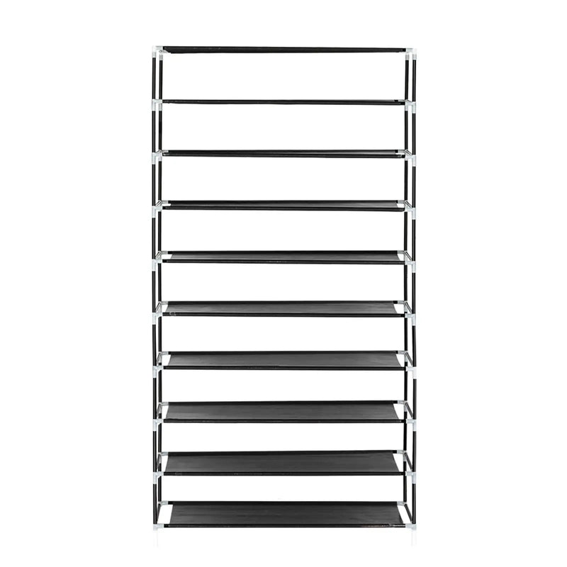 10-Tier Dustproof Shoe Rack Organizer - Black Closet Storage Cabinet for Space-Saving Shoes