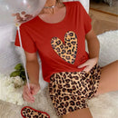 Summer Women's Pajamas Leopard Printing Sleepwear Milk Silk Pyjamas Suit Short Sets Soft Home Clothes Nightwear Two Piece Pijama