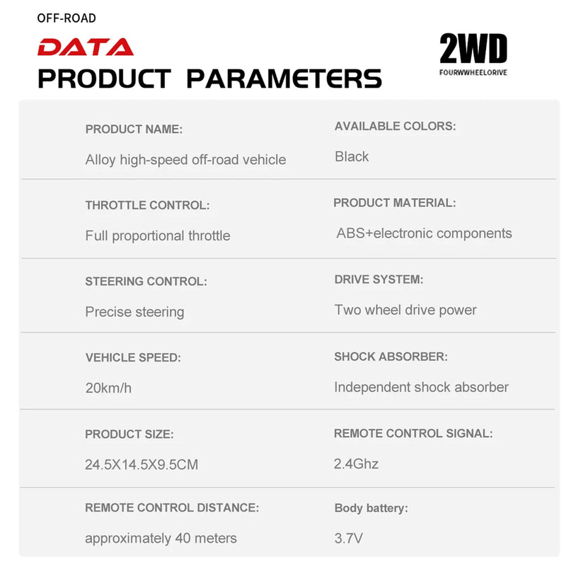 New RC Car 1:16 2WD with LED Light 2.4G 20KM/H High Speed Off-Road Climbing Remote Control Car Toy Gifts for Boys Girls Kids