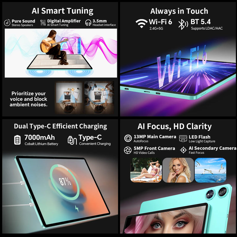 Ai Tablet Pc Teclast P50Ai 11 Inch 90Hz Android 15 (6Gb+10Gb) 16Gb Ram 128Gb Lpddr5 1280X800 Ips 7000Mah Wifi-6 Bt 5.4