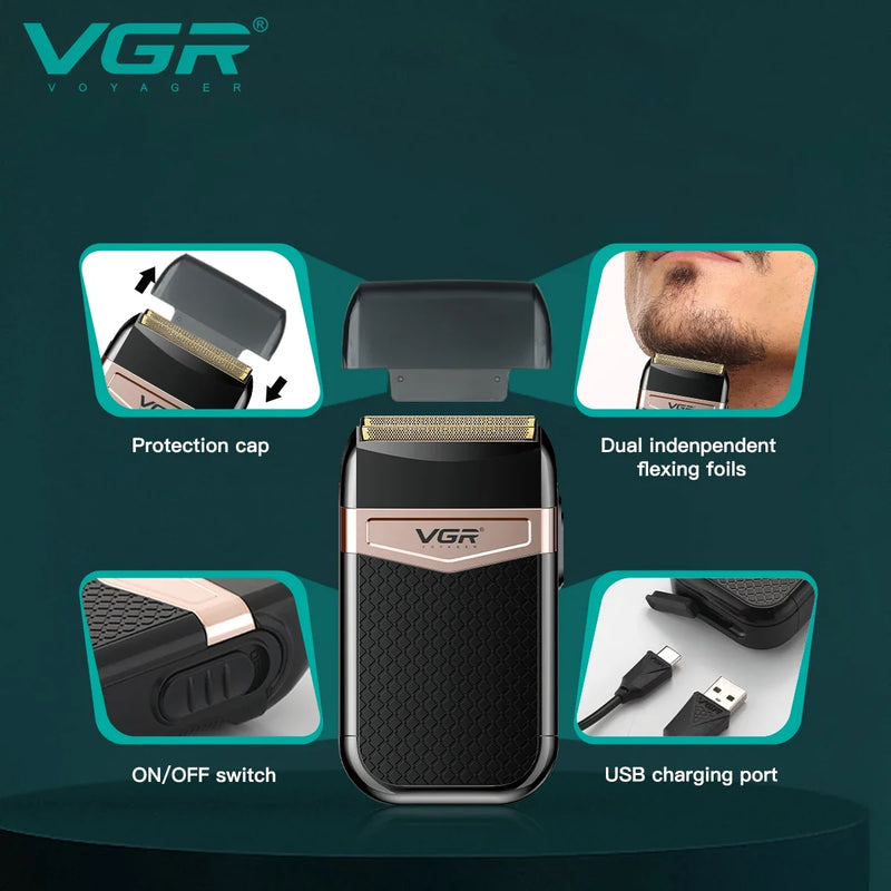 VGR Foil Shaver Professional Electric Shavers Foils Face Razor Shaving Machine Waterproof Beard Trimmer for Men V-331