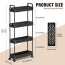 3/4 Tier Storage Trolley with Wheels, Rolling Cart with Hooks, Easy Assembly, for Bathroom, Kitchen, Office, Black/White