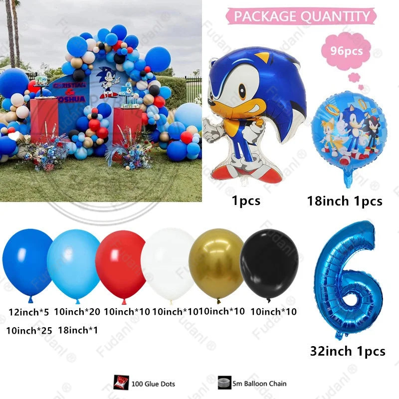 96pcs Sonic Themed Birthday Party Decoration Balloon Garland Set Is Suitable for Boys' Birthday Baby Shower Party Decoration