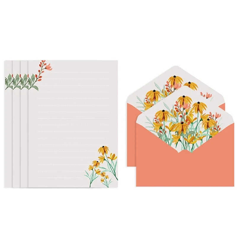 Flower Envelope Set with 4 Letter Papers for Wedding Party/Graduation/Baby Shower Invitation Thanks Letter Writing