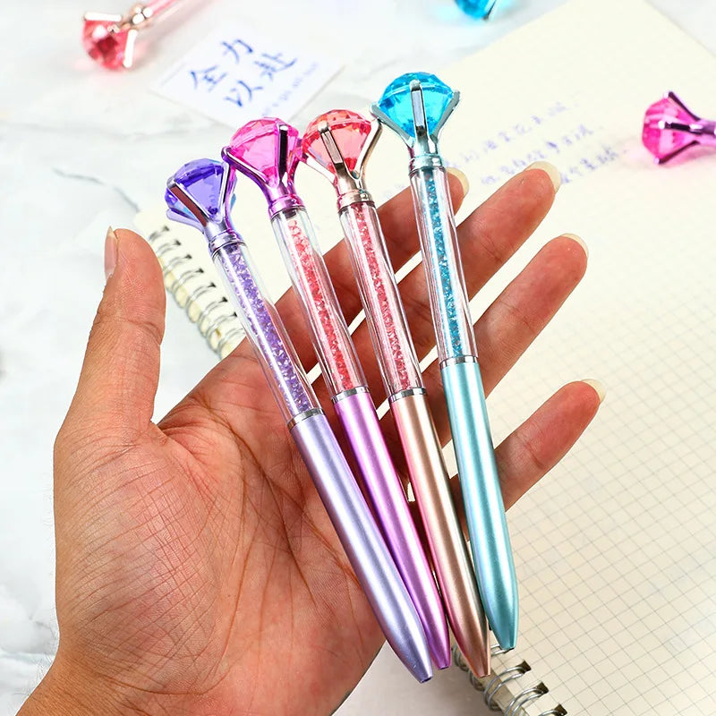 10Pcs/Lot Cute Large Diamond Ballpoint Pen Colored Crystal Neutral Oil Pen Blue Black School Office Stationery Imitation Metal