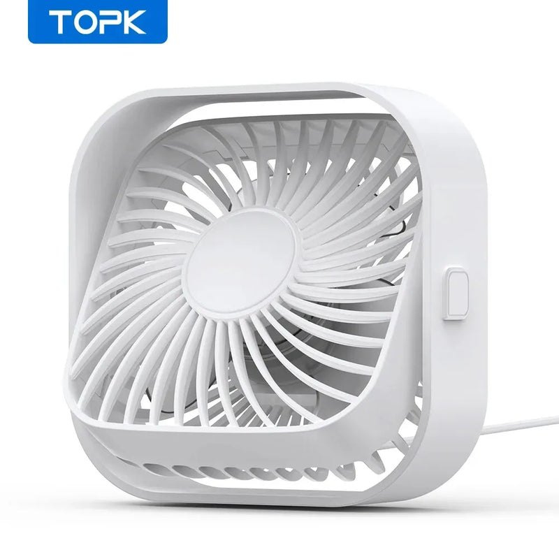 TOPK USB Desk Fan,Strong Airflow &Quiet Operation,Three-Speed Wind Small Fan,360° Rotatable Head for Home Office Table & Deskto