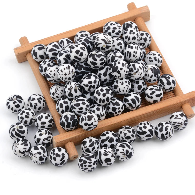 LOFCA 10pcs Leopard Hexagon  Silicone Loose Beads Teething Beads DIY Chewable Teething Beads BPA Free Baby Teethers