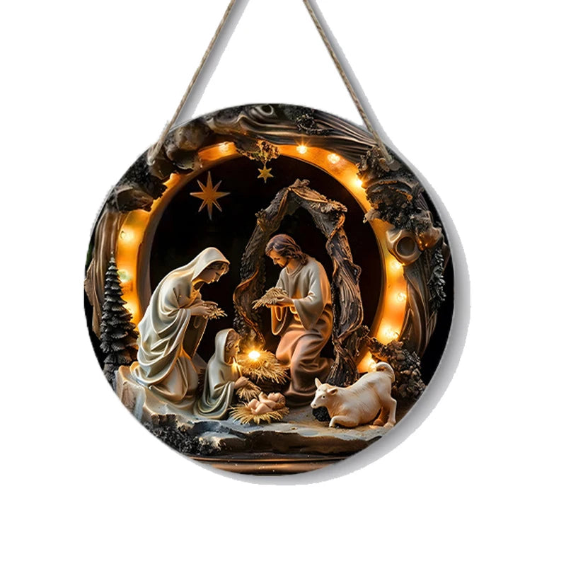 1pcs Easter Nativity Keepsake Christmas Plane Wooden Prayer Pendant Jesus Christ Religiou Hanging Tree Home Furnish Decor Supply