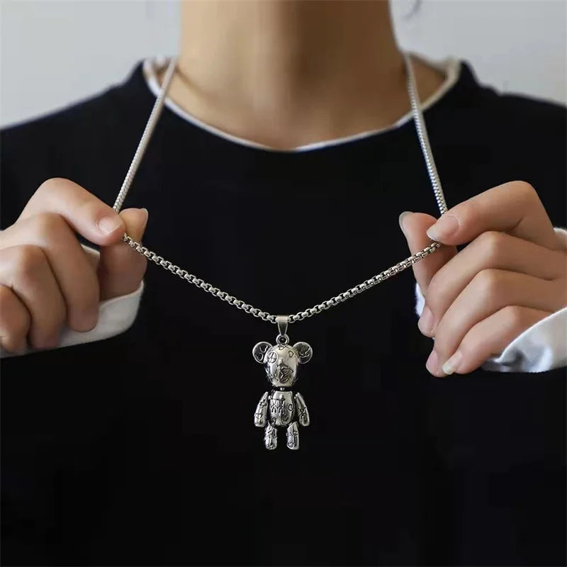 Actionable Graffiti Violence Bear Necklace Men's Personality Hip Hop Pendant Sweater Chain Hoodie Jewelry Accessories Wholesale