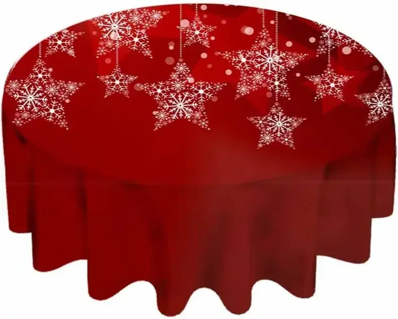 Christmas Table Cloth Red Round Christmas Tablecloth 60 Inch Washable Reusable Winter Snowflake Tablecloth for Holiday Party