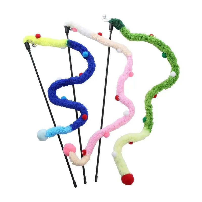 Cat Toy Feather Cat Teaser Wand Cat Interactive Toys Funny Caterpillar Colorful Rod Christmas Hairball Teaser Wand Pet Supplies