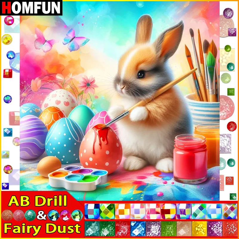 HOMFUN Fairy Dust AB Diamond Embroidery "Easter eggs Rabbit" Pattern DIY 5D Diamond Painting Needlework Full Drill Painting